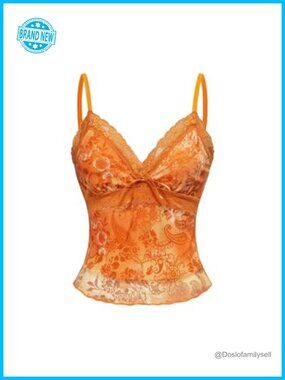 Women's Y2k Lace Cami Top Fairycore V Neck Spaghetti Strap Tank Top